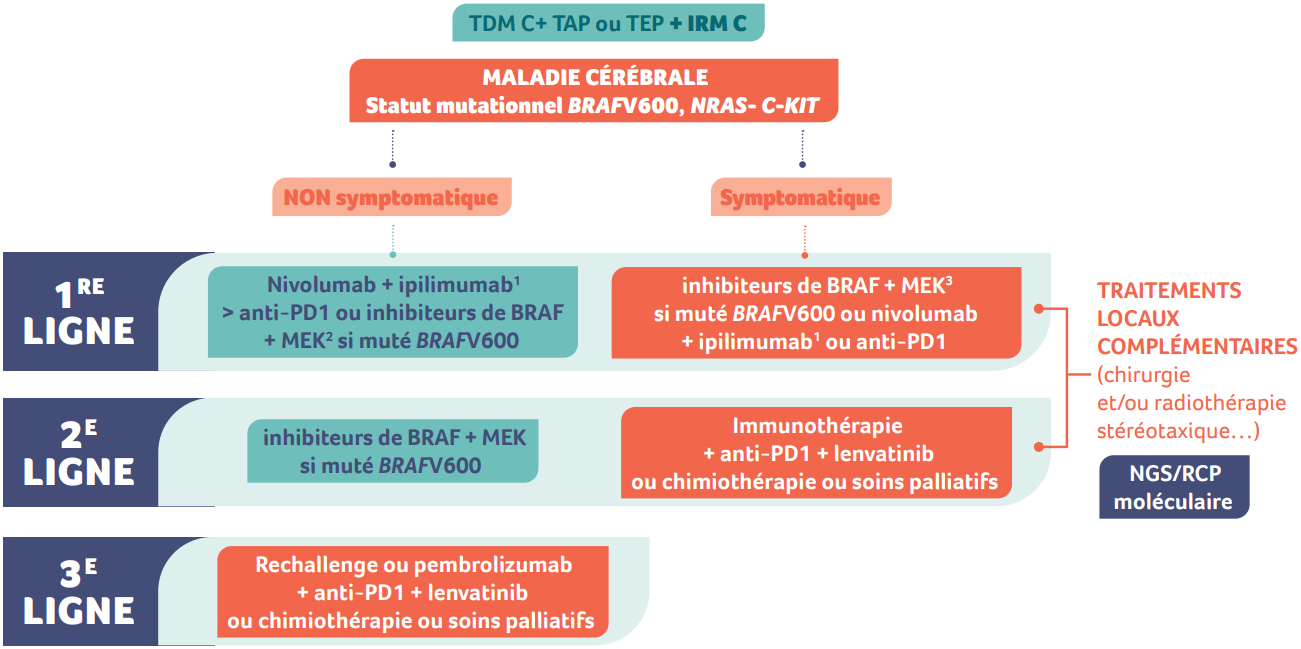 algorithme melanome stade 3 4 non opérable avec métastases cérébrales